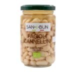 Fasola cannellini w zalewie w szklanym słoiku