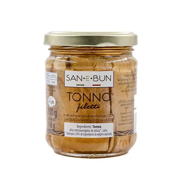 Filet z tuńczyka w oliwie z oliwek w szklanym słoiku