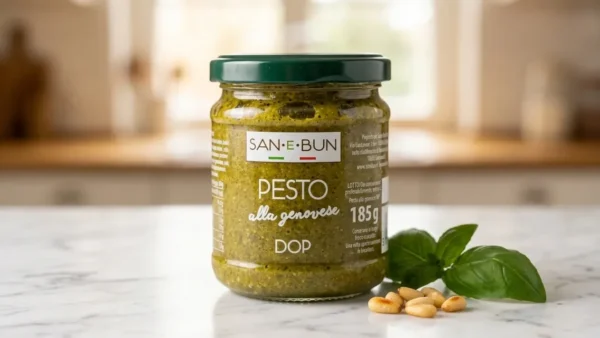 Pesto alla genovese DOP San e Bun – oznaczenie DOP na etykiecie