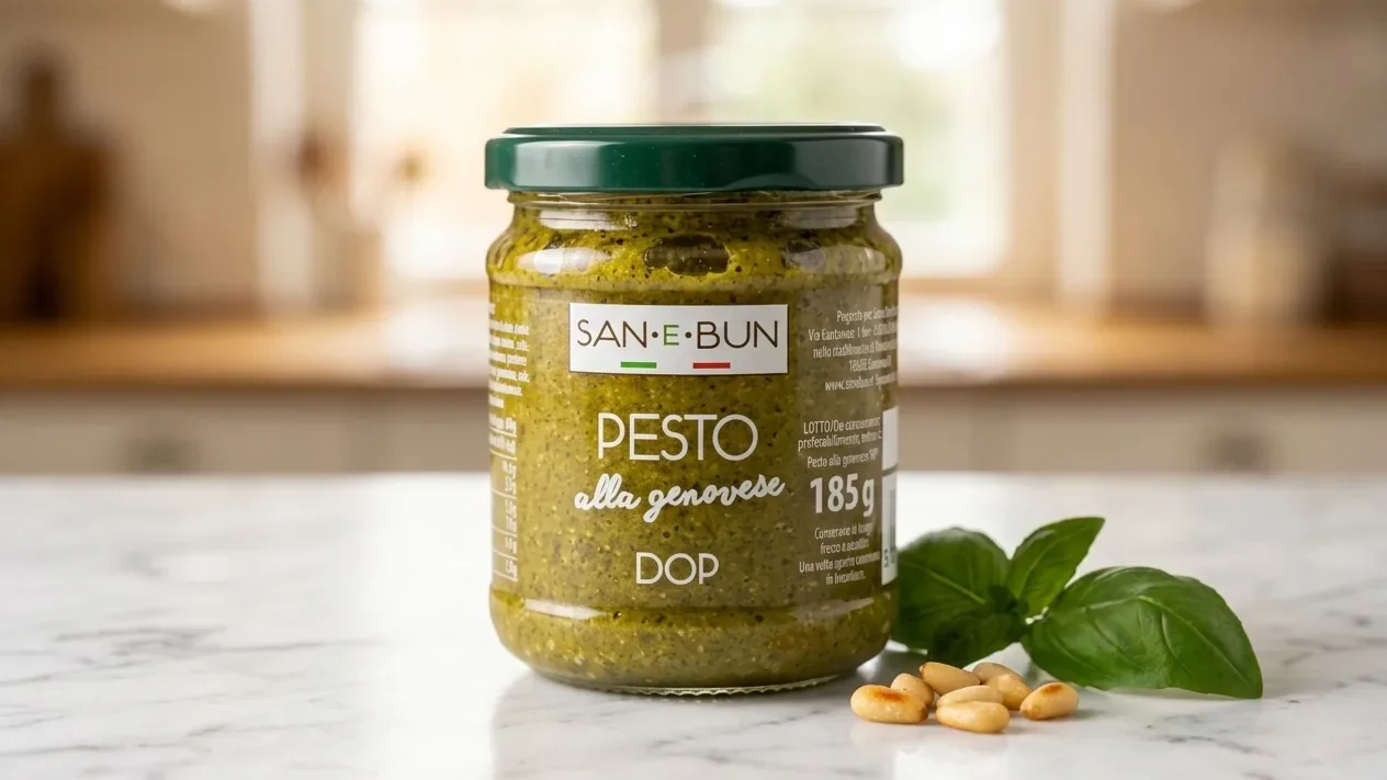 Pesto alla genovese DOP San e Bun – oznaczenie DOP na etykiecie