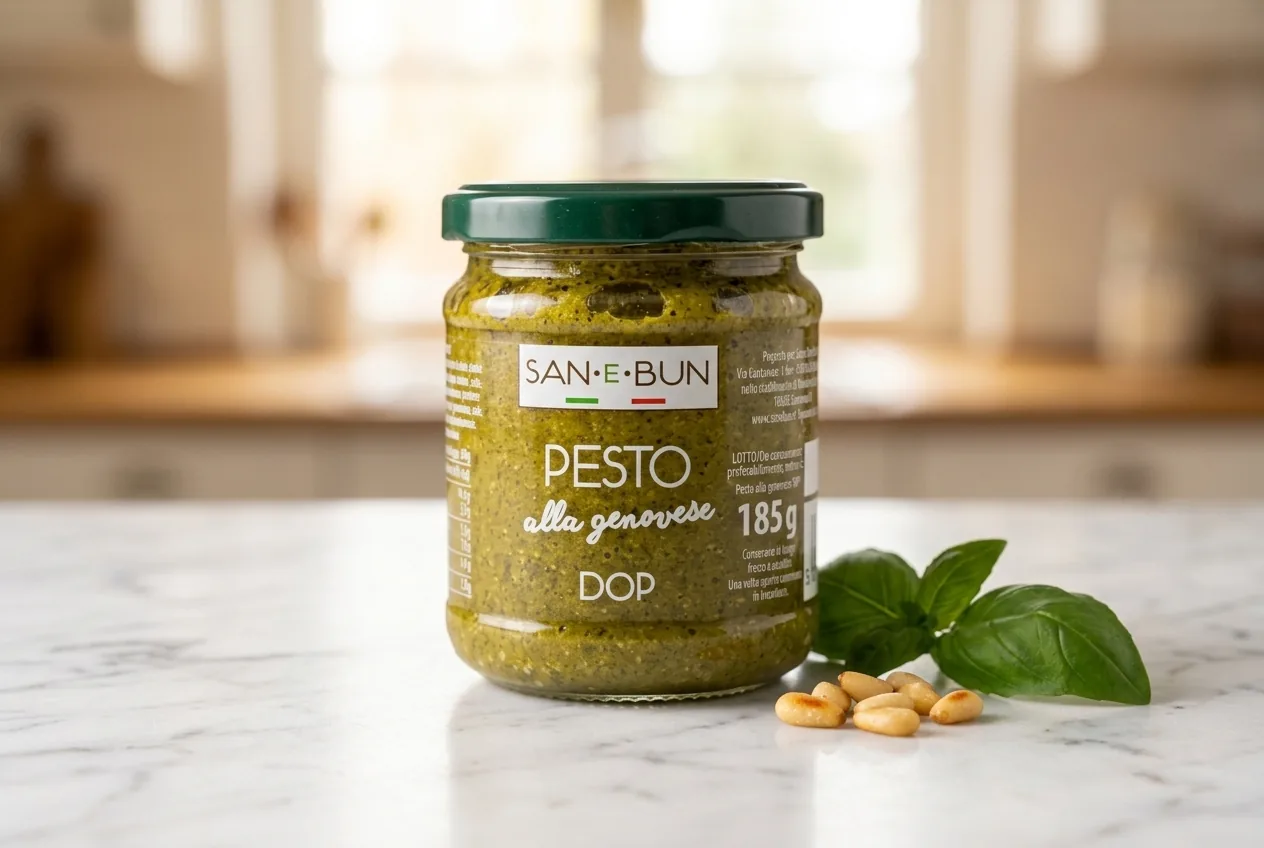 Pesto alla genovese DOP San e Bun – oznaczenie DOP na etykiecie