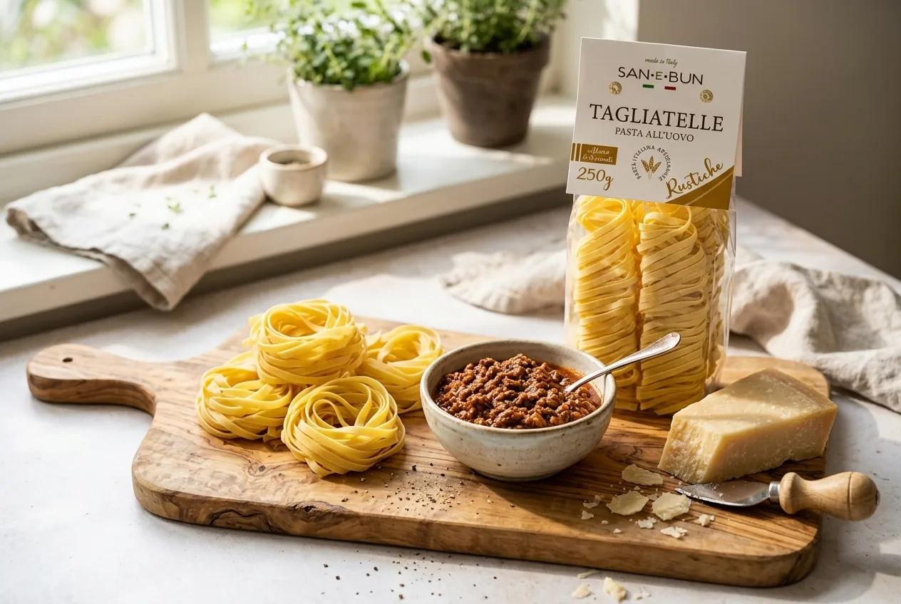 Gniazda tagliatelle jajecznych z ragù i parmezanem